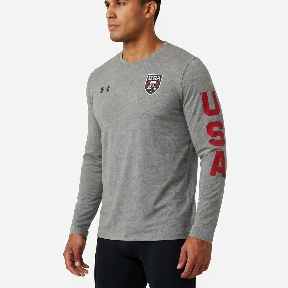 Under Armour Men's Medium (M) HeatGear Loose Long Sleeve T-Shirt Team USA Gray